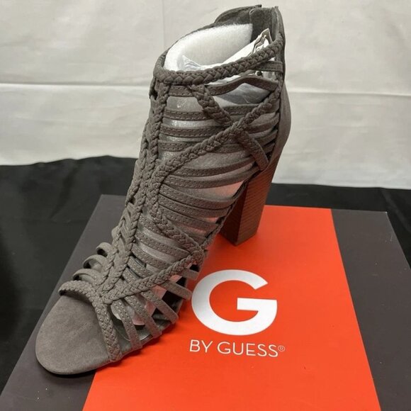 G BY GUESS Women's Grey Strappy High Heels Sandals Zip-back Women's Size 9.5 - Picture 2 of 9